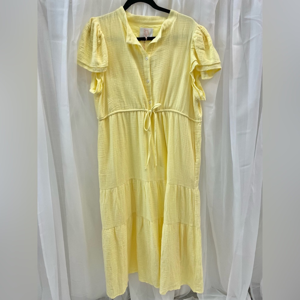 Victoria Dunn Lounge Cotton Flutter dress NWT XL Yellow